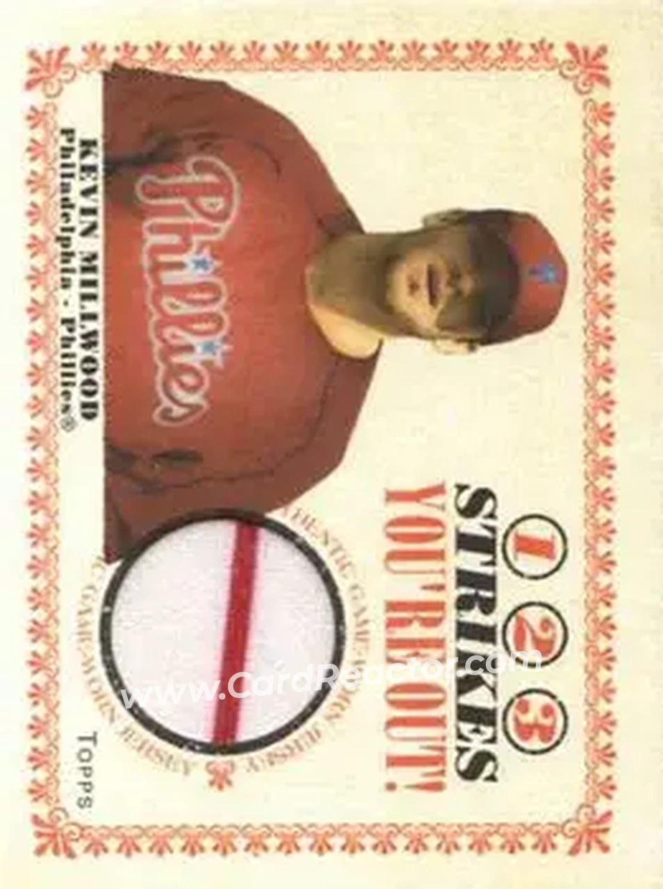 2004 Topps Cracker Jack - 1-2-3 Strikes You're Out Relics #SO-KM - Kevin Millwood - Philadelphia Phillies - Front